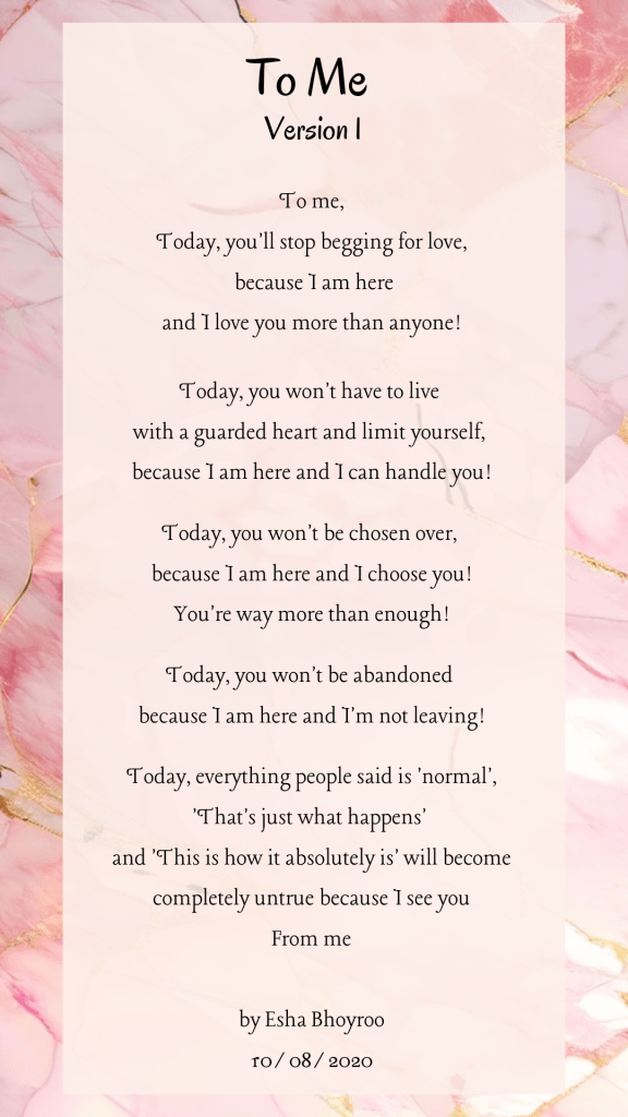 Poem: To me (version 1) by Esha Bhoyroo